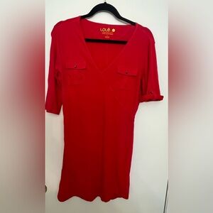 Lole Red V-Neck Sundress with Buttoned Sleeves